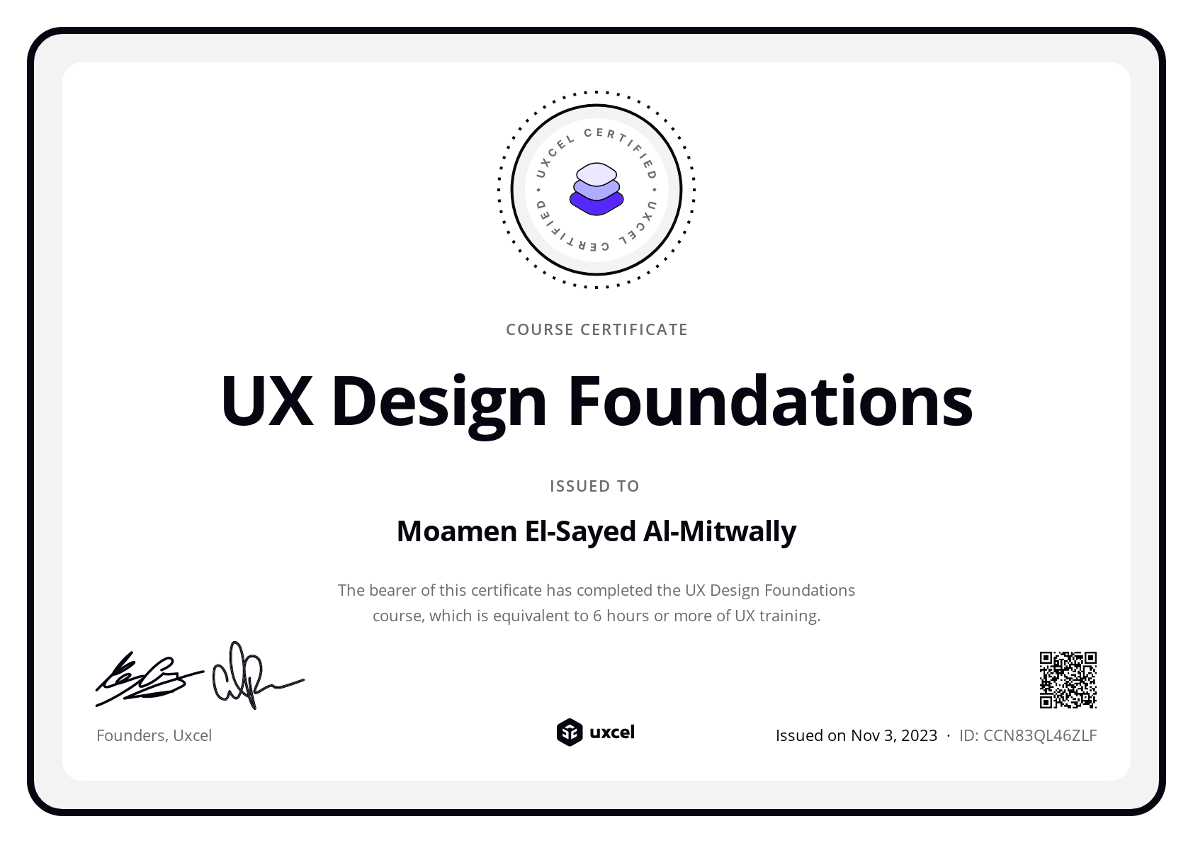 Moamen El-Sayed Al-Mitwally's certificate